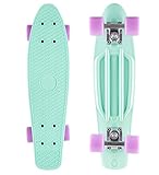 BIKESTAR Original Vintage Retro Cruiser Skateboard für Kinder und Erwachsene auch Anfänger ab ca. 6 - 8 Jahre | 60mm Kinderskateboard Retroboard | Pepper Mint & Candy Lila