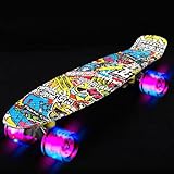 nanologi Skateboard, Funboard Penny Board Mini Cruiser Komplettboard mit LED Rad Longboard Kickboard für Kinder Mädchen Jungen Anfänger Jugendliche Teenager