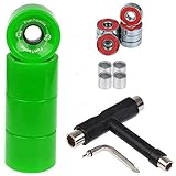 FunTomia 4 Stück Longboard/Skateboard Rollen (Big Wheels) in 70x51mm 80A oder 70x51mm 86A inkl. Mach1® Kugellager, Metall Spacer und T-Tool